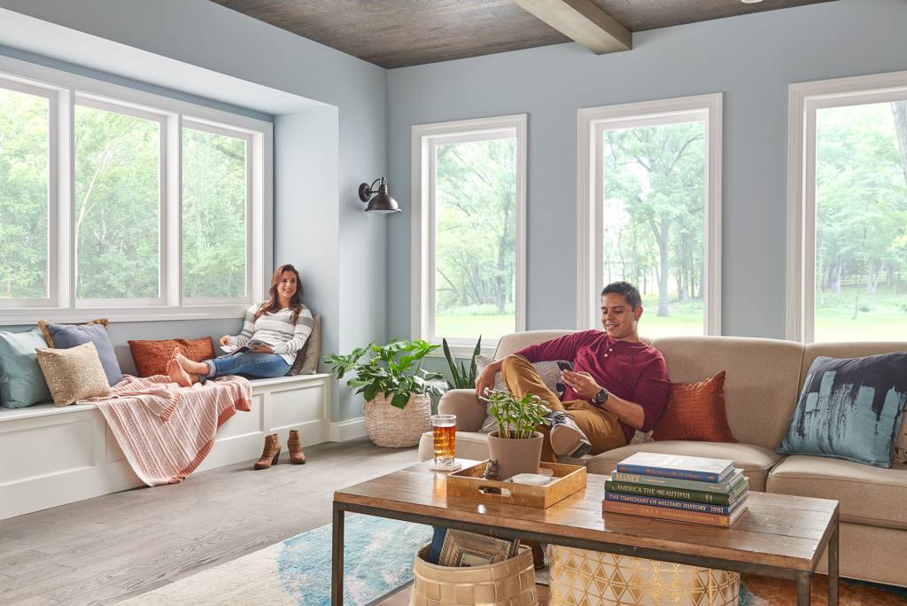 Couple relaxing indoors